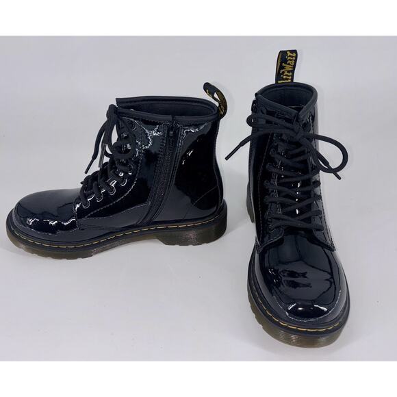 NEW Dr Martens Doc 1460Y Youth Patent Leather Boots Black Big Girl Size 5‎ - Picture 3 of 11
